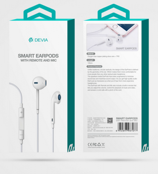 Devia EarPods Smart nappikuulokkeet valkoinen